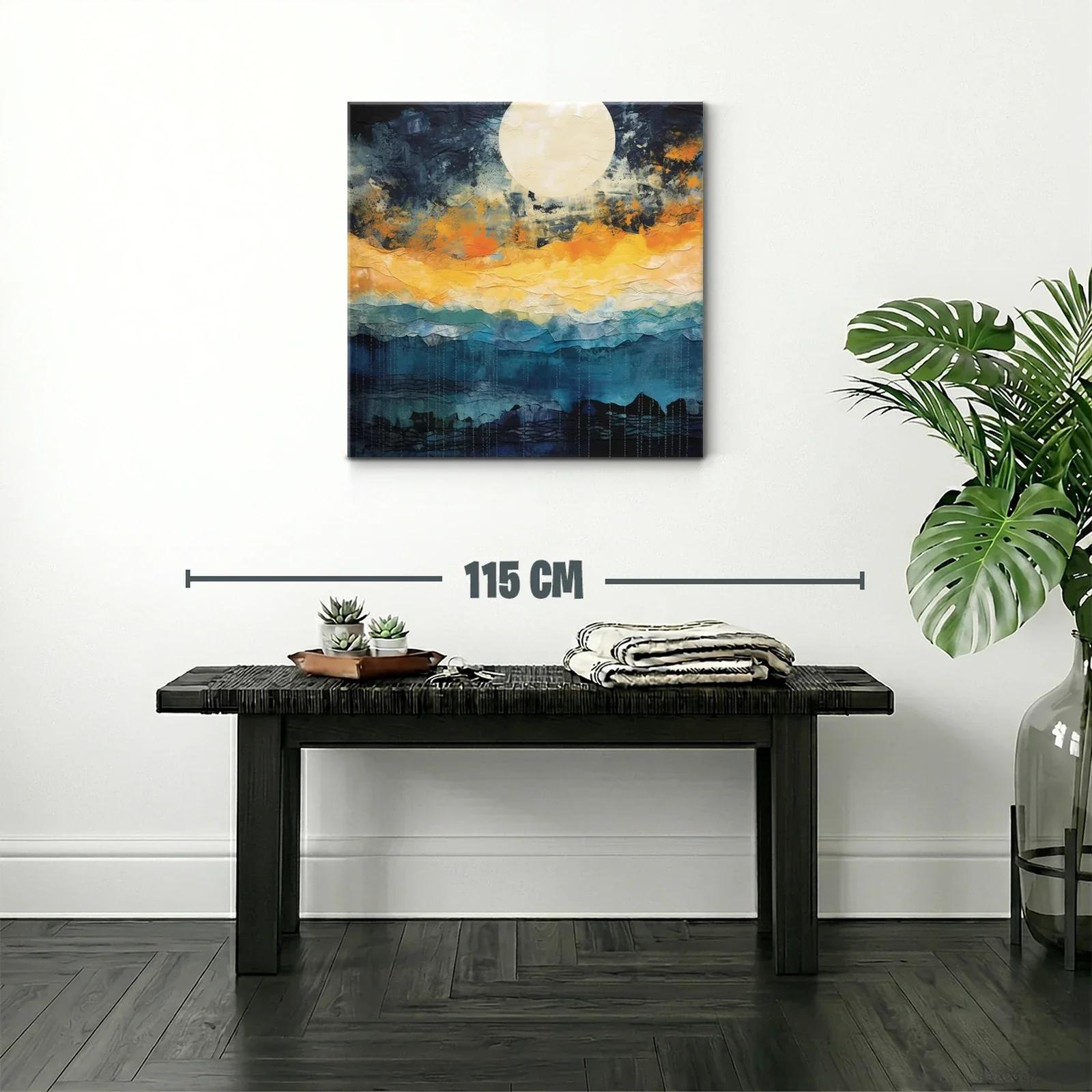 Cuadro abstracto con luna y tonos cálidos y fríos — miniatura 2