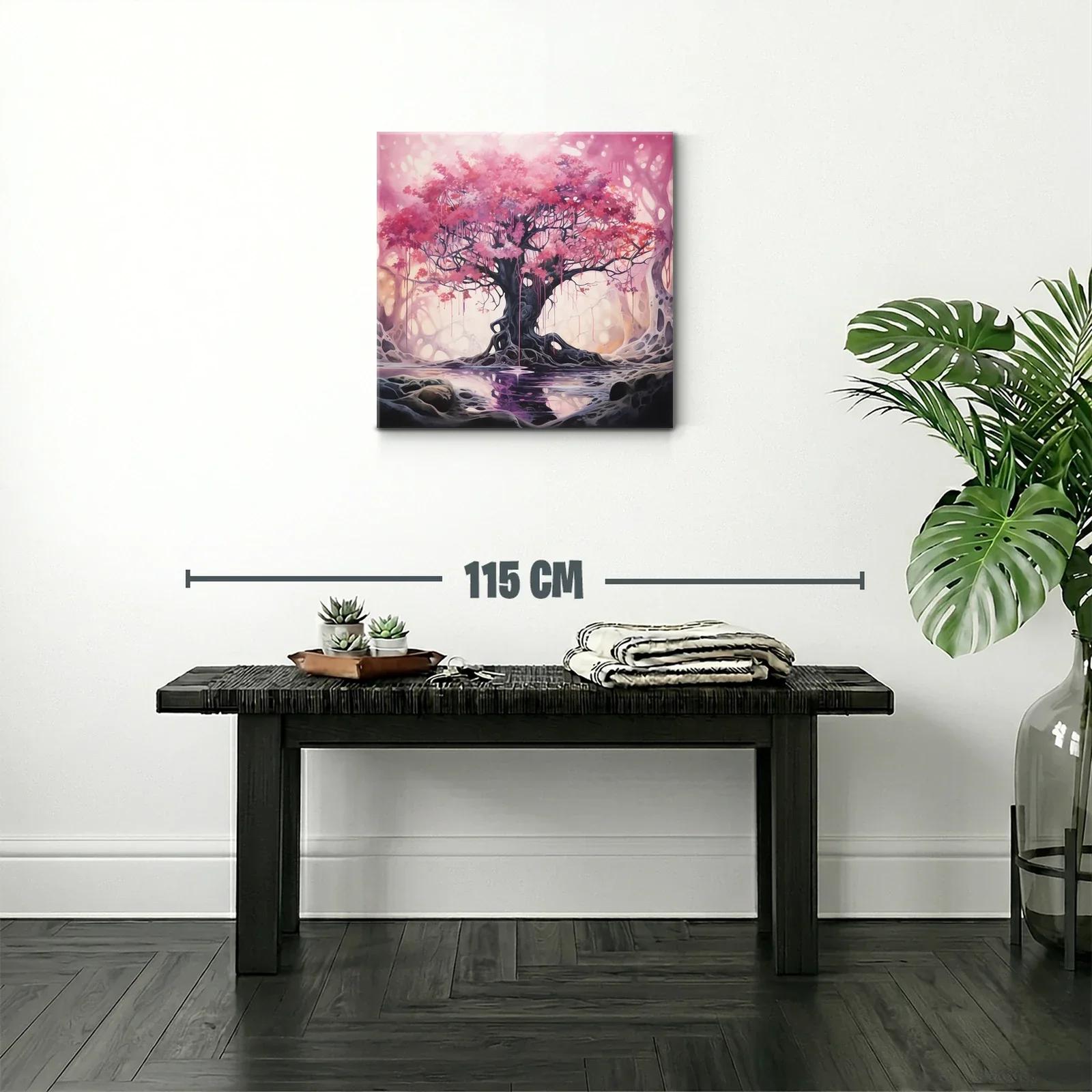 Árbol mágico con follaje rosa en paisaje onírico — miniatura 2