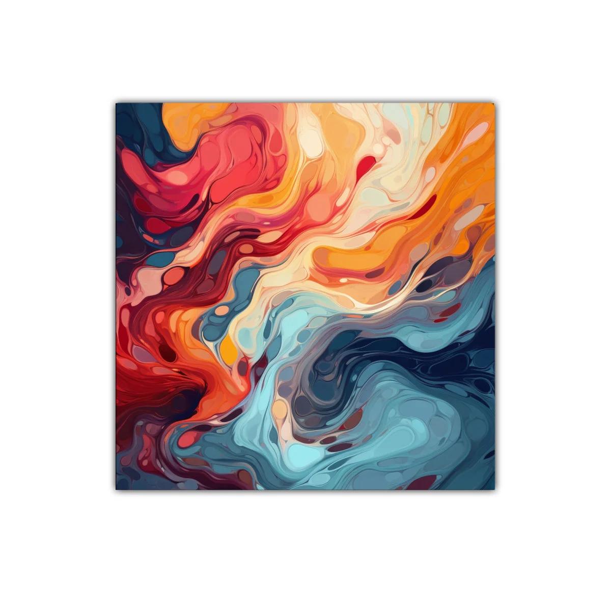 Cuadro abstracto en colores cálidos y fríos vibrantes