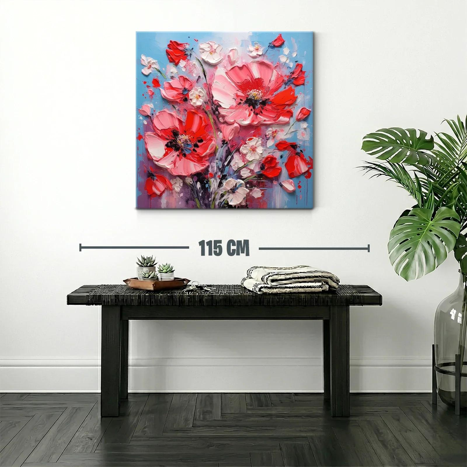 Cuadro con intenso ramo floral en vibrantes tonos rojos y rosas — miniatura 2