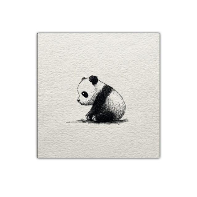 Sutil ilustración de panda bebé en blanco y negro