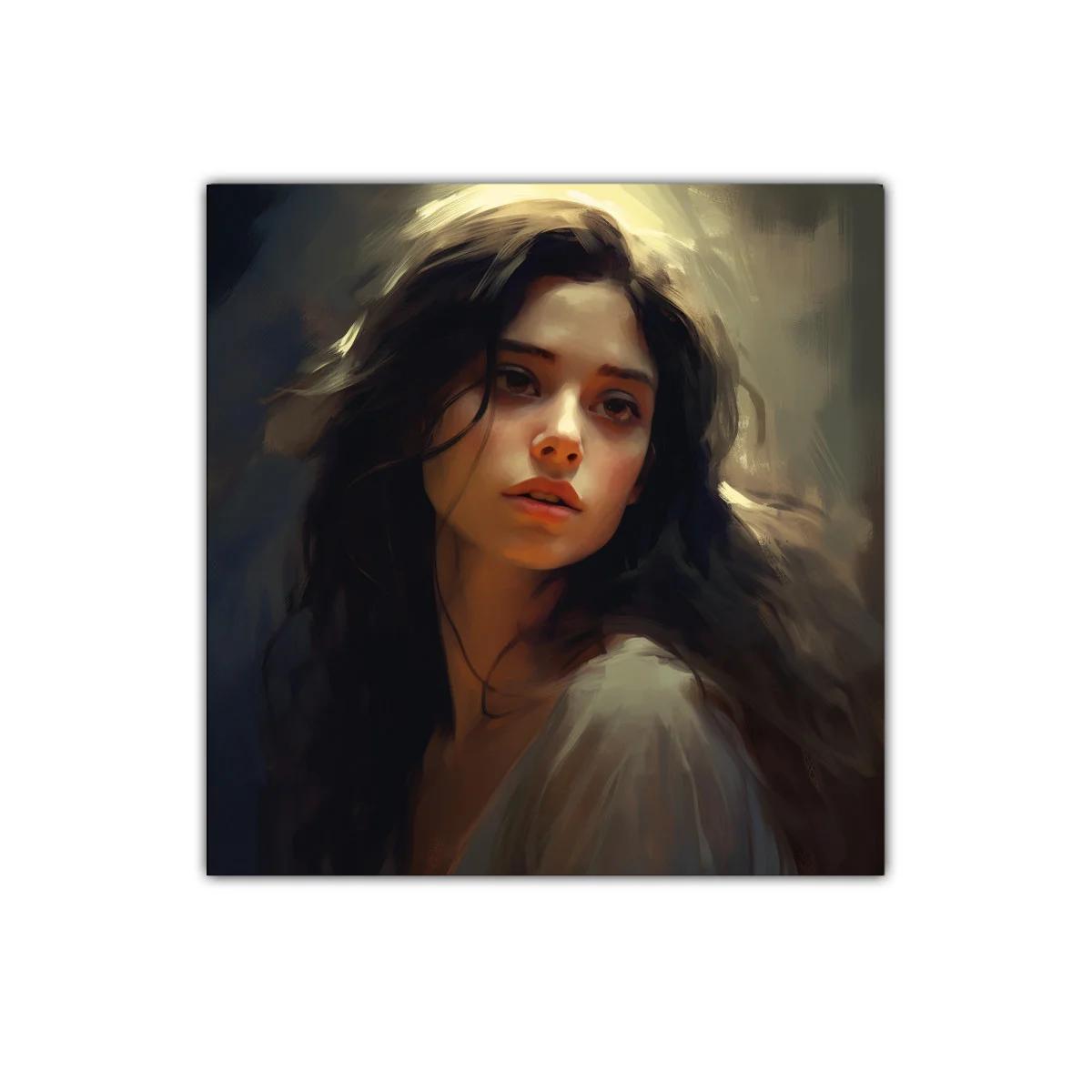 Rostro femenino iluminado con expresión melancólica y luz suave