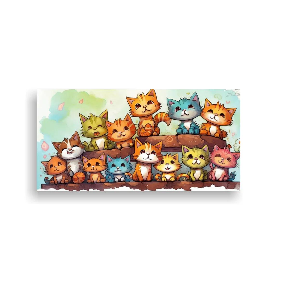 Cuadro grupo de gatos sonrientes sobre ramas
