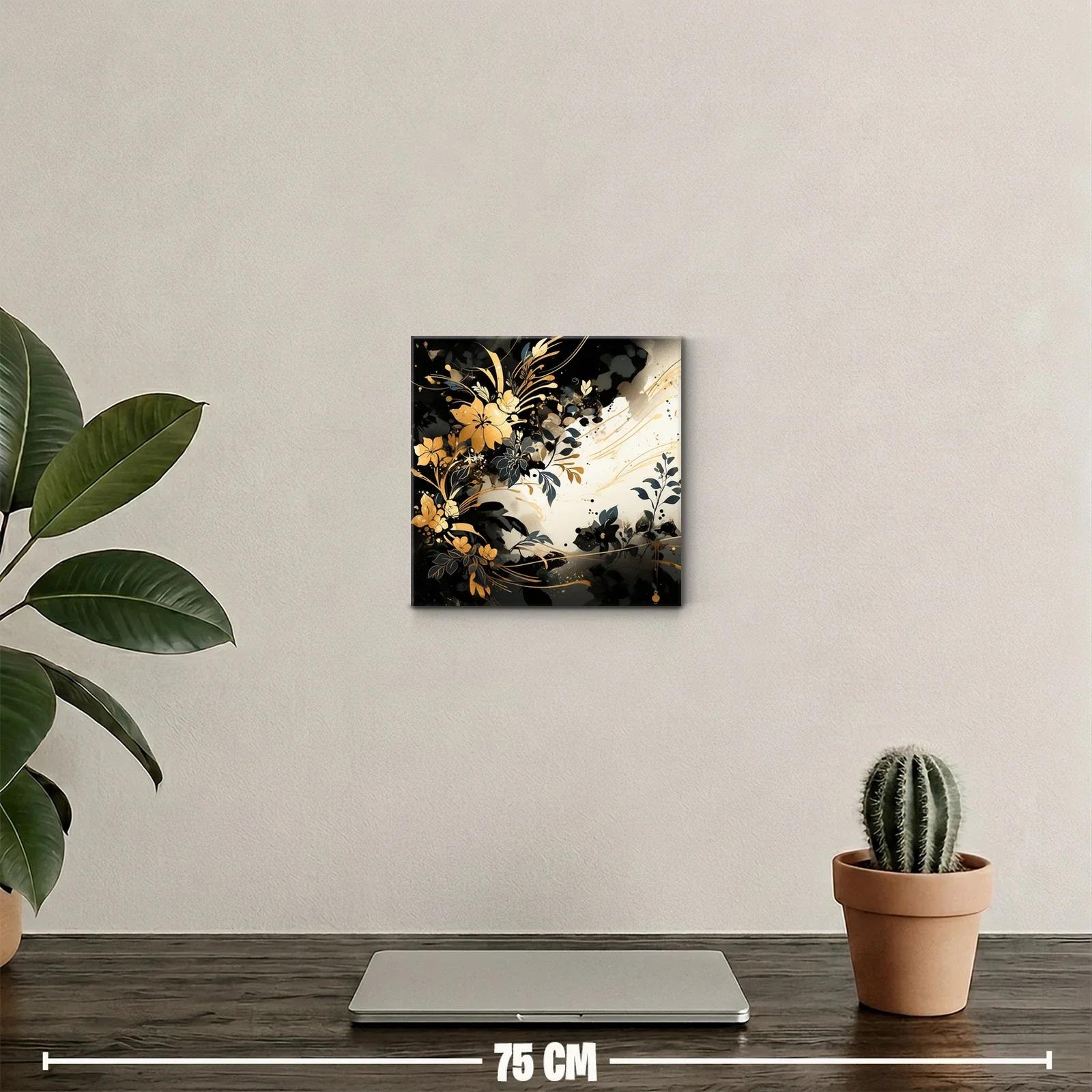 Cuadro decorativo floral en tonos dorados y negros elegantes — miniatura 2