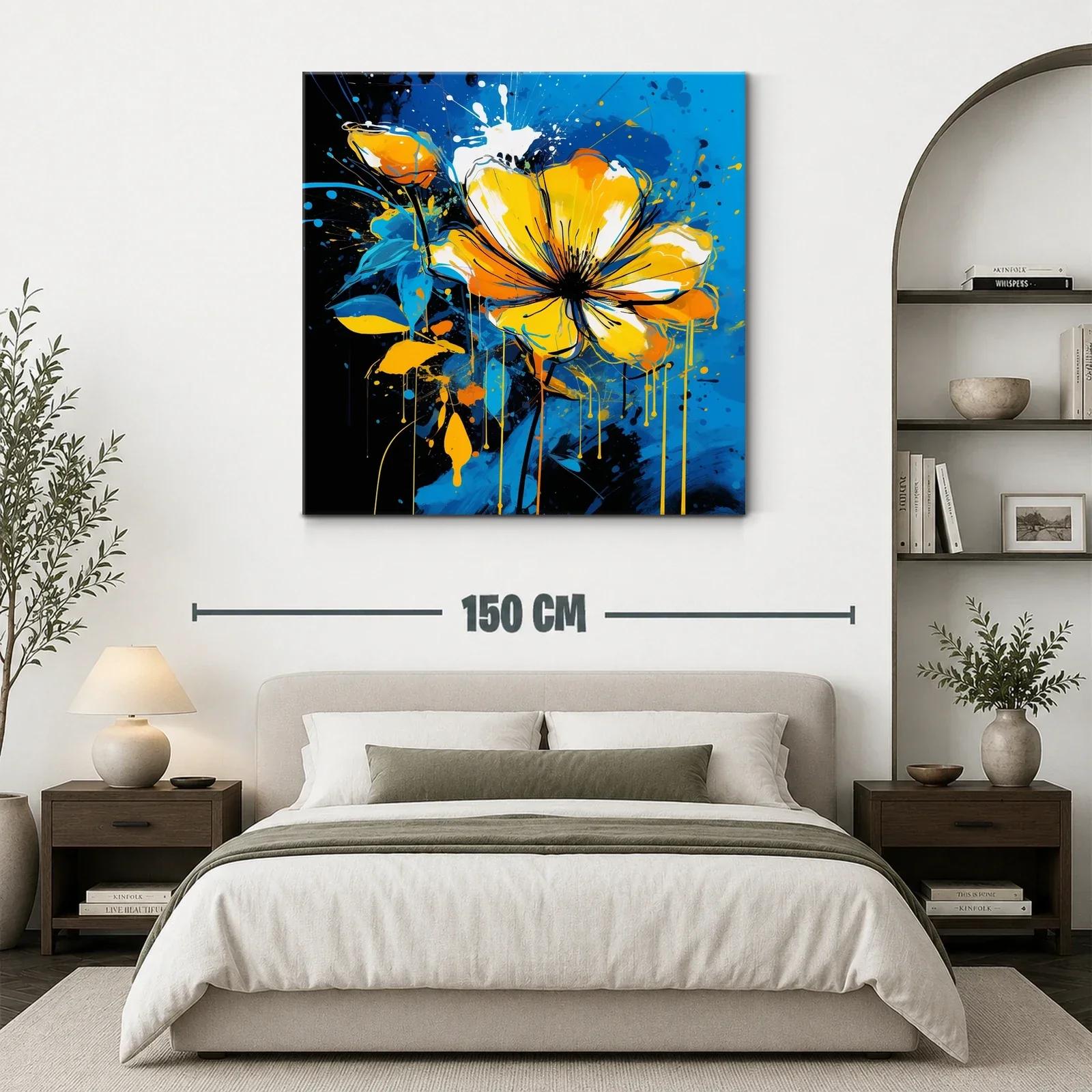 Flor vibrante en tonos amarillos y azules dinámicos — miniatura 3