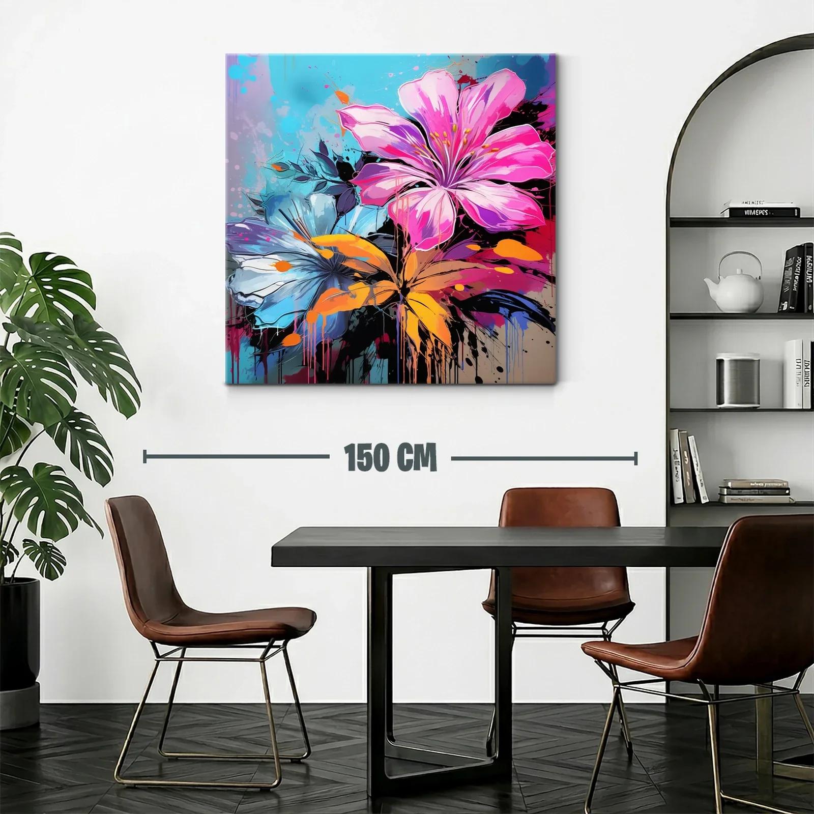 Cuadro vibrante con flores en tonos rosa y azul — miniatura 2