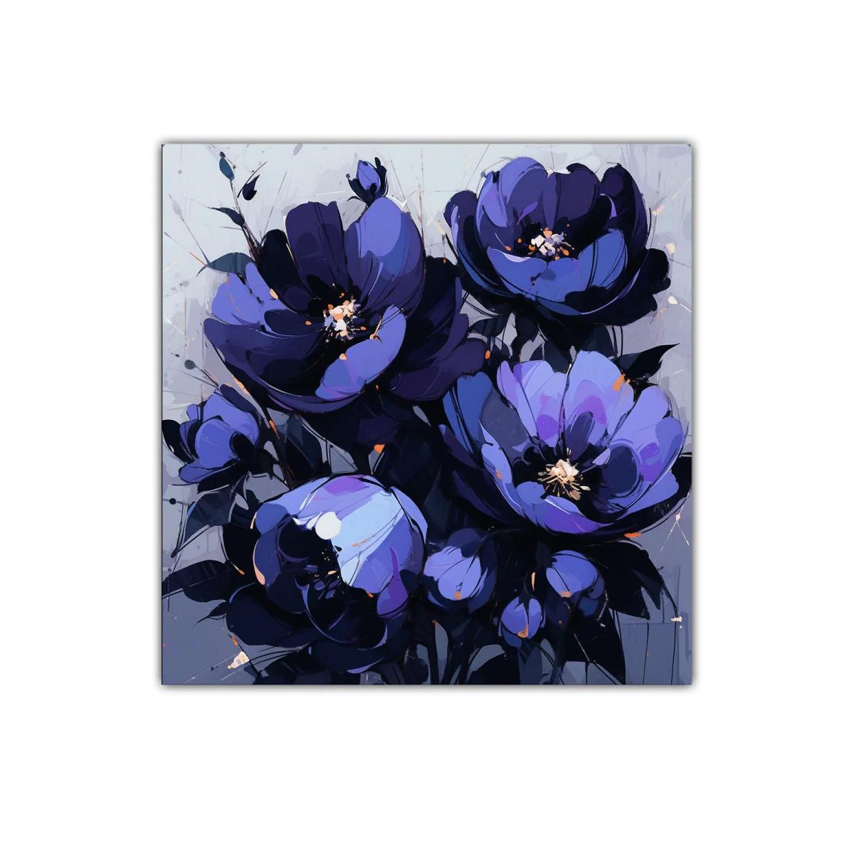 Cuadro decorativo con ramo floral en tonos violetas y azules