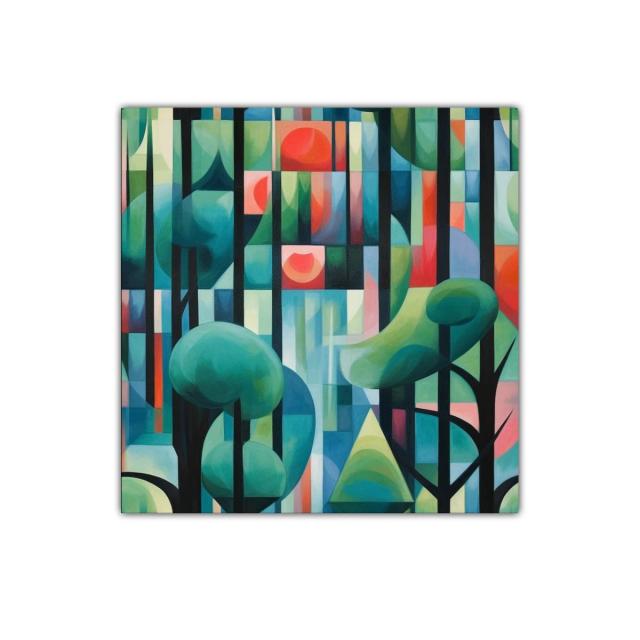 Cuadro abstracto con formas geométricas y tonos vibrantes