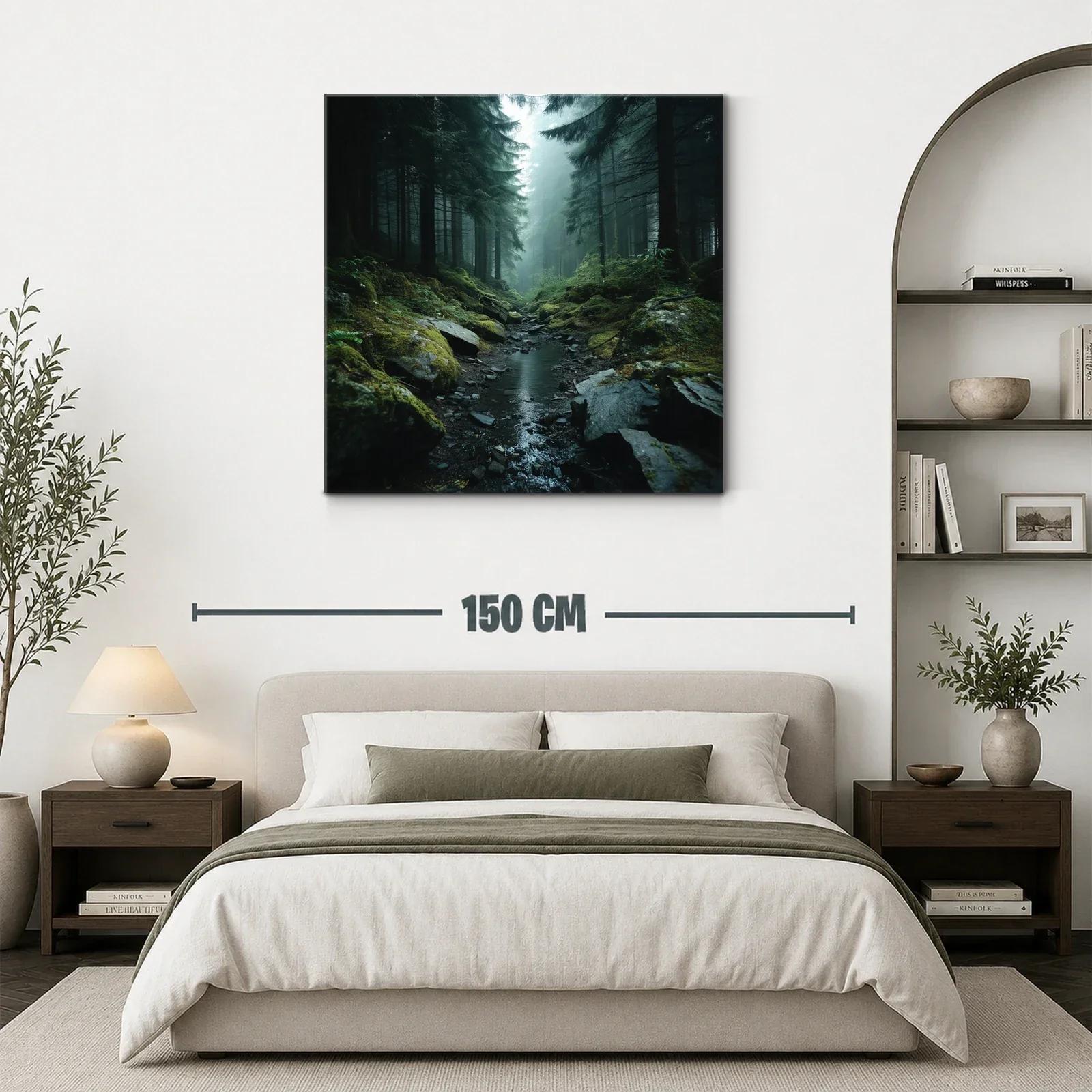 Paisaje de bosque misterioso con arroyo sereno al amanecer — miniatura 3