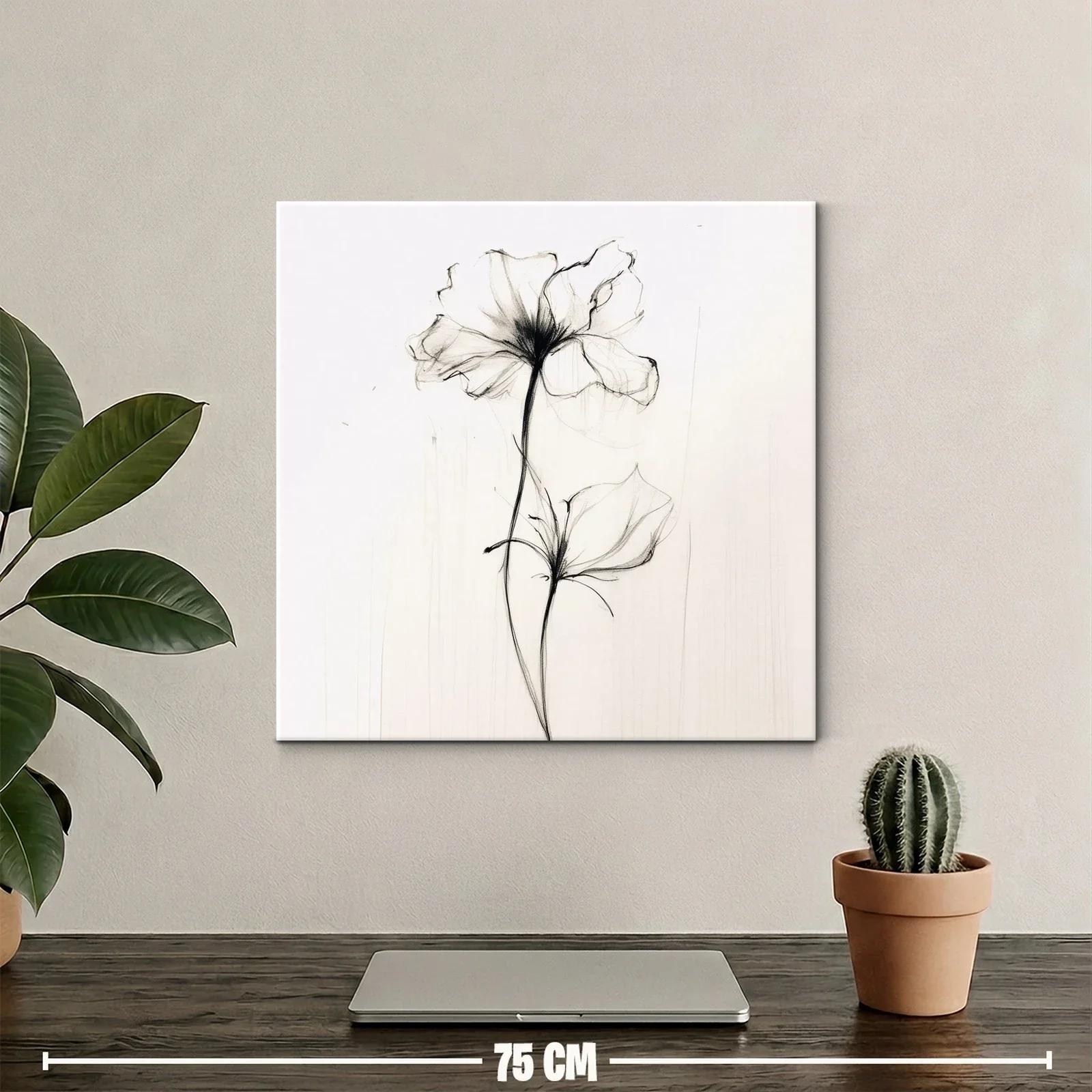 Elegante flor en trazo sutil y delicado en blanco y negro — miniatura 2