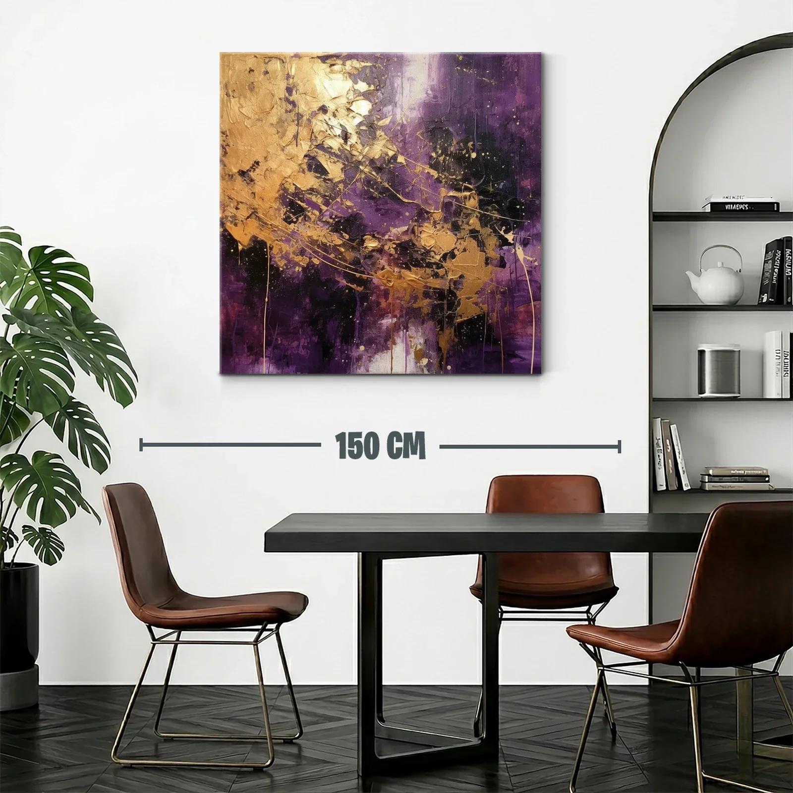 Cuadro abstracto con detalles dorados y tonos violetas intensos — miniatura 2