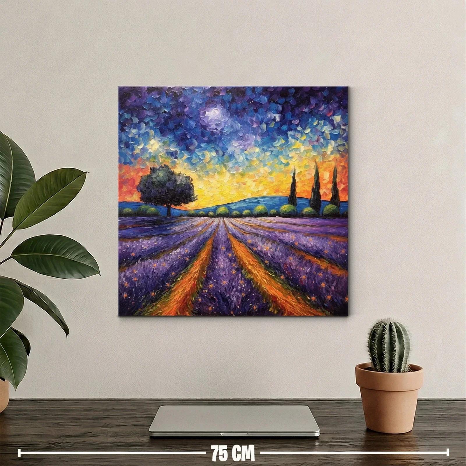 Paisaje de atardecer con campos de lavanda vibrantes — miniatura 2