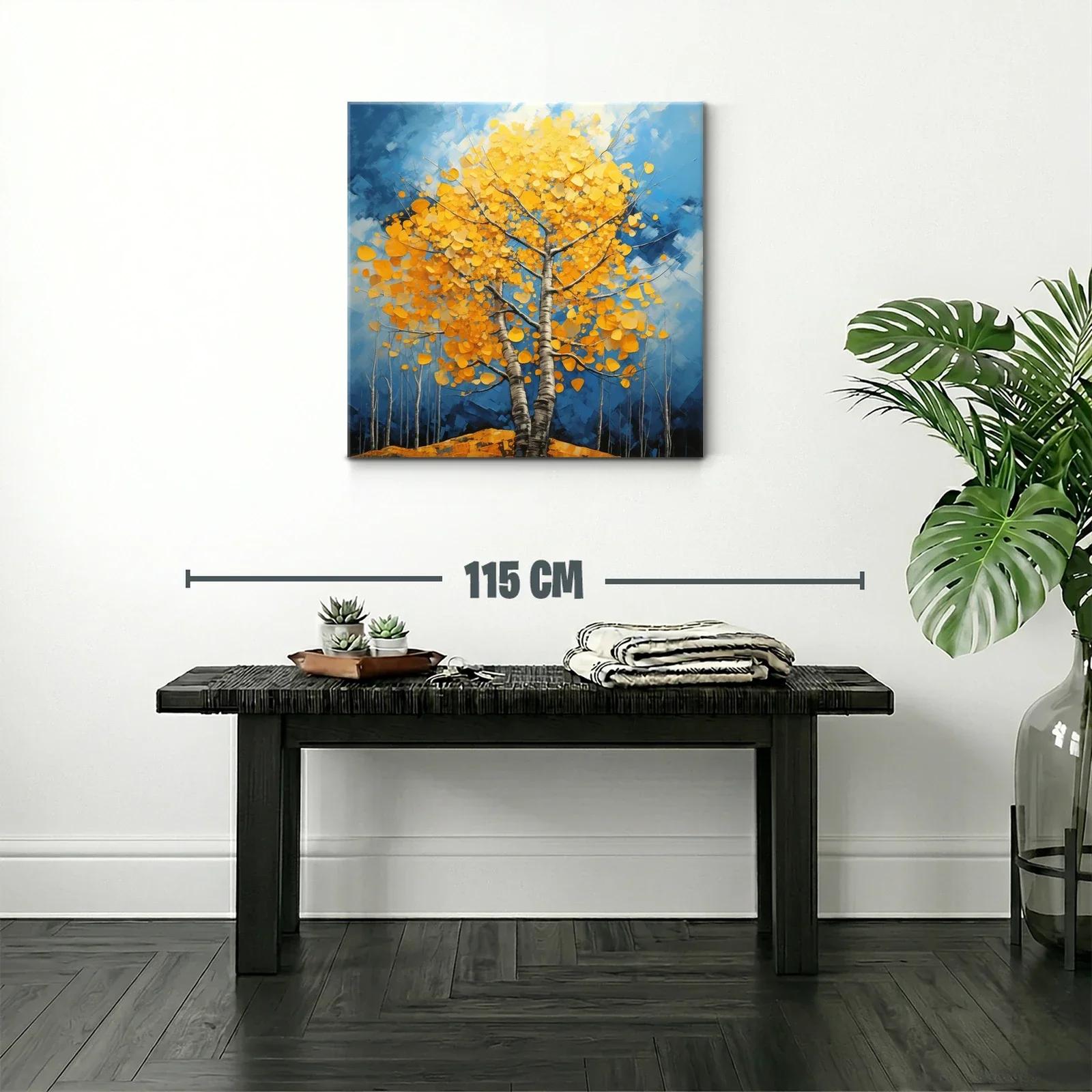 Árbol en otoño con hojas doradas sobre cielo azul — miniatura 2