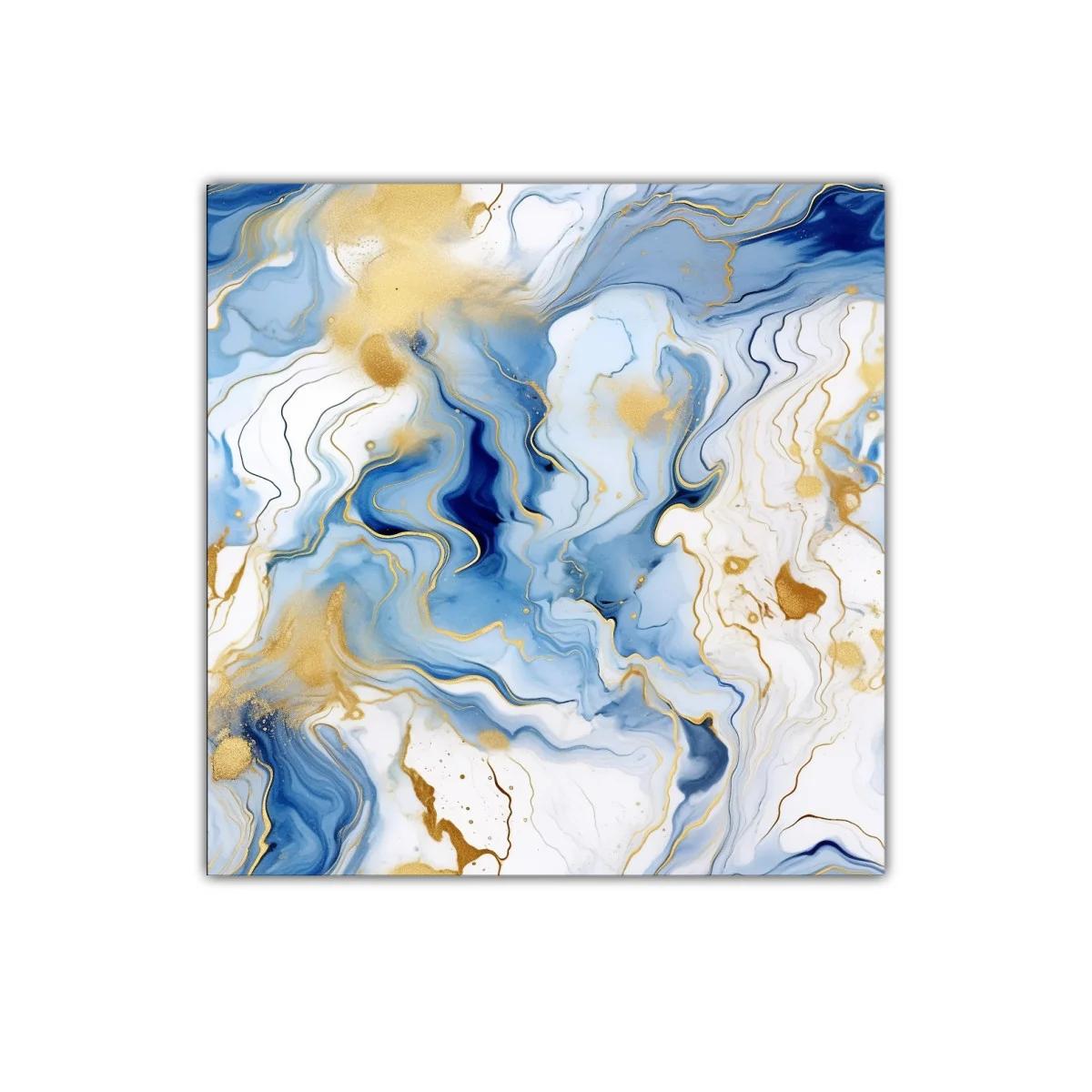 Cuadro abstracto con tonos azules y detalles dorados