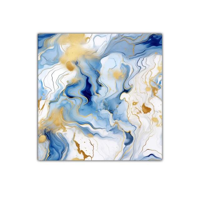 Cuadro abstracto con tonos azules y detalles dorados