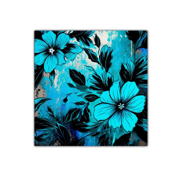 Decorativo cuadro floral en tonos azul y negro vibrante