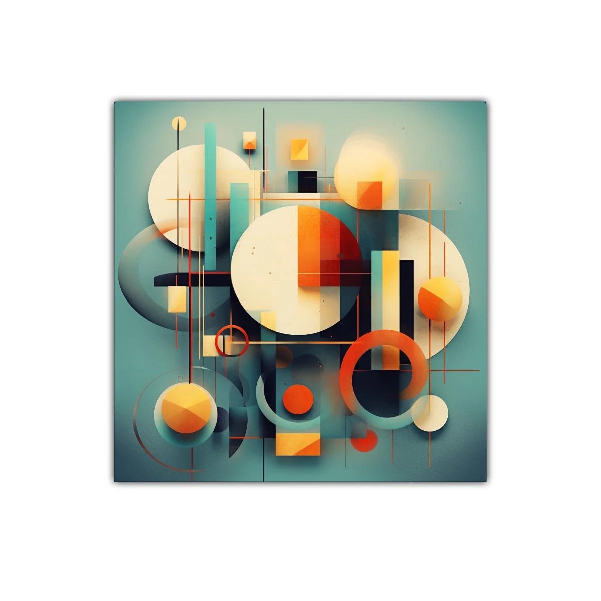 Composición abstracta con círculos y líneas en tonos cálidos y fríos — imagen principal