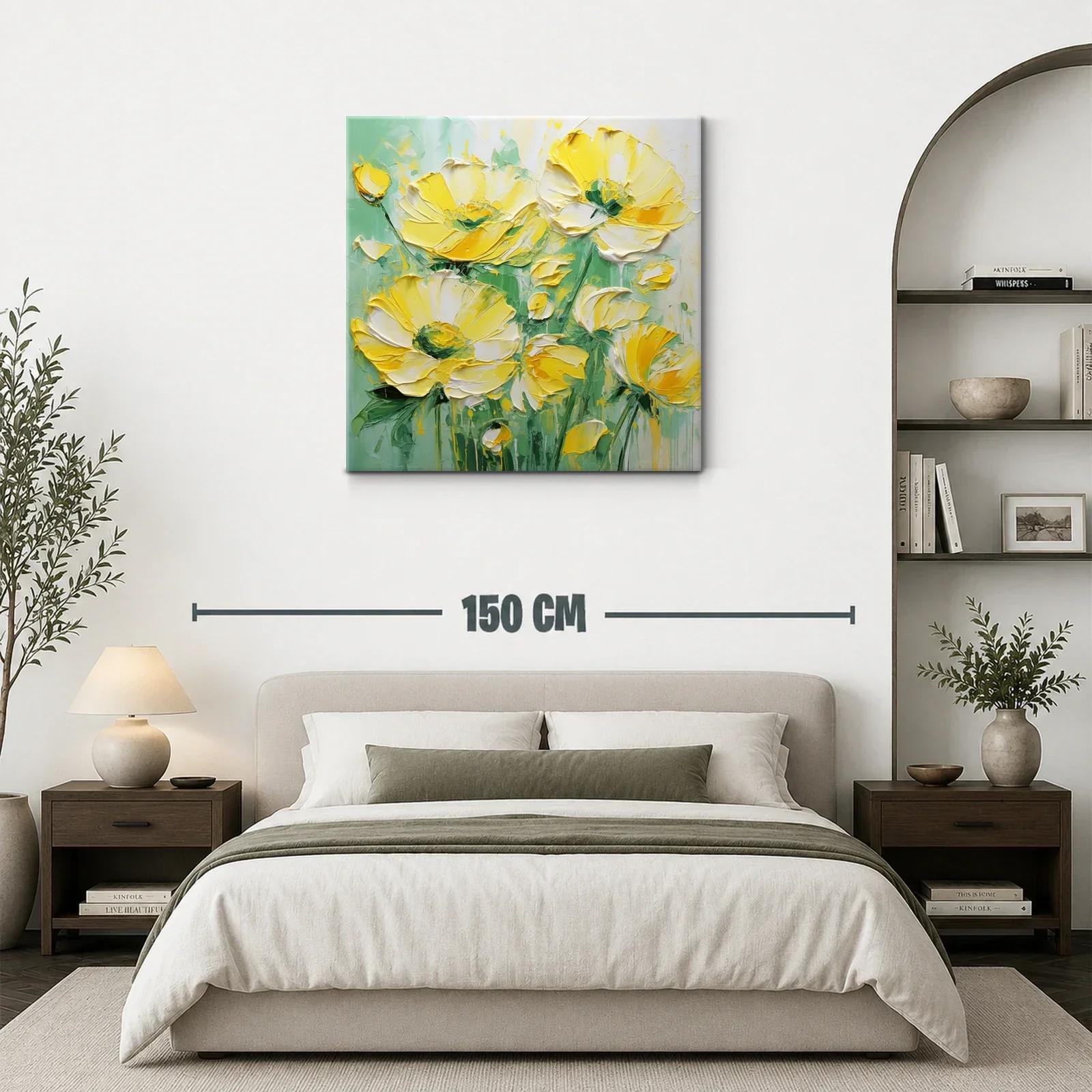 Cuadro floral en amarillo vibrante y verde suave — miniatura 3