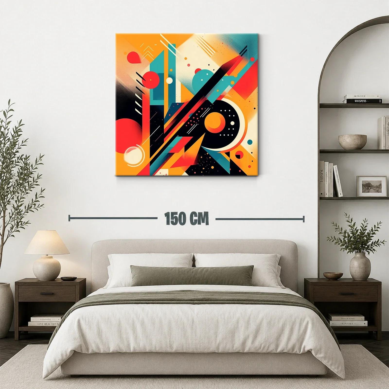 Composición abstracta en naranja rojo y turquesa vibrante — miniatura 3
