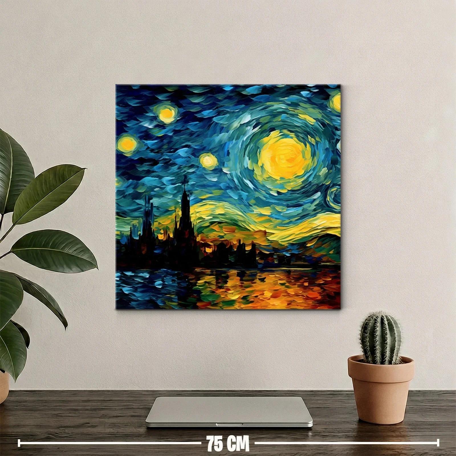 Cielo estrellado vibrante sobre ciudad reflejada en agua — miniatura 2
