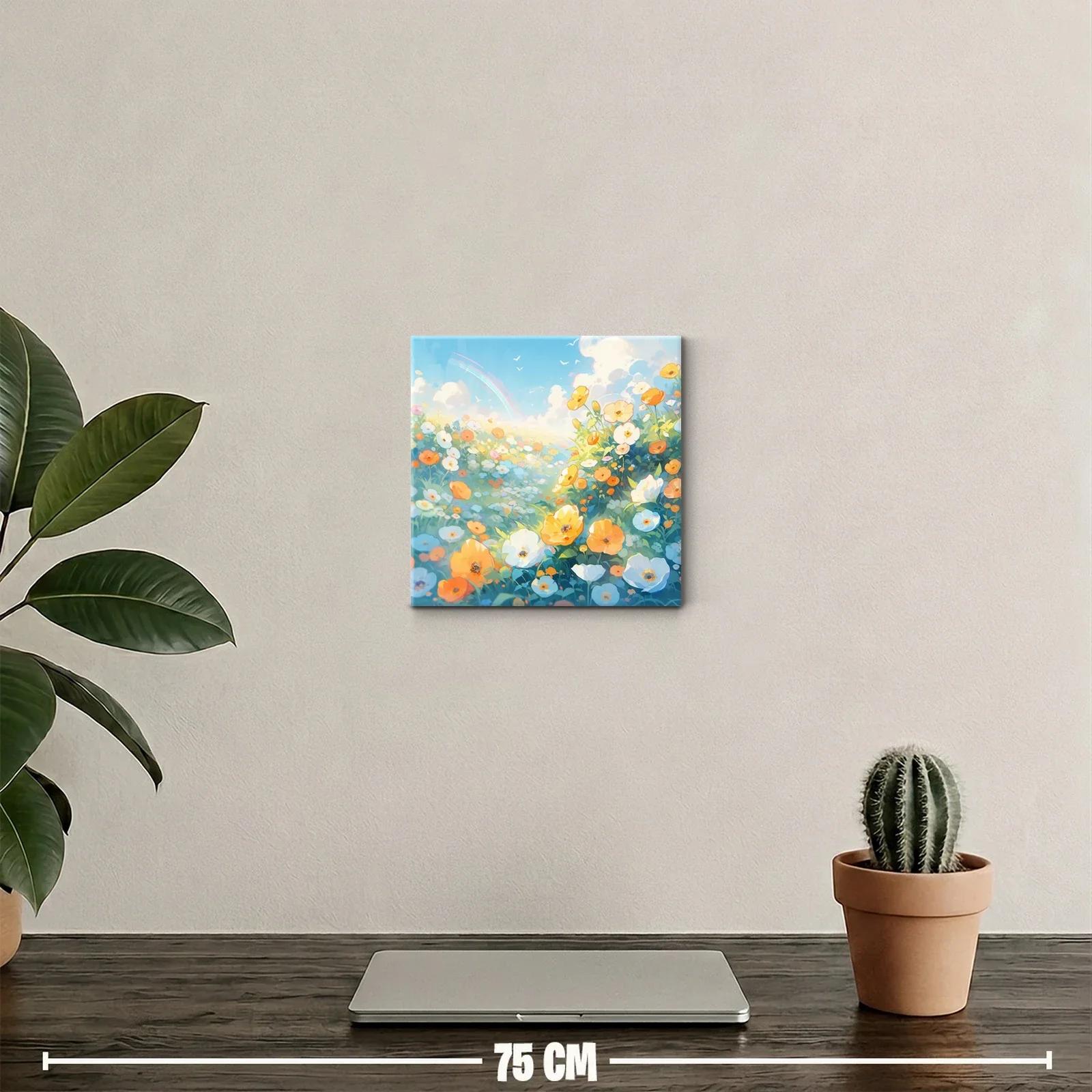 Cuadro paisaje con campo de flores y cielo azul brillante — miniatura 2
