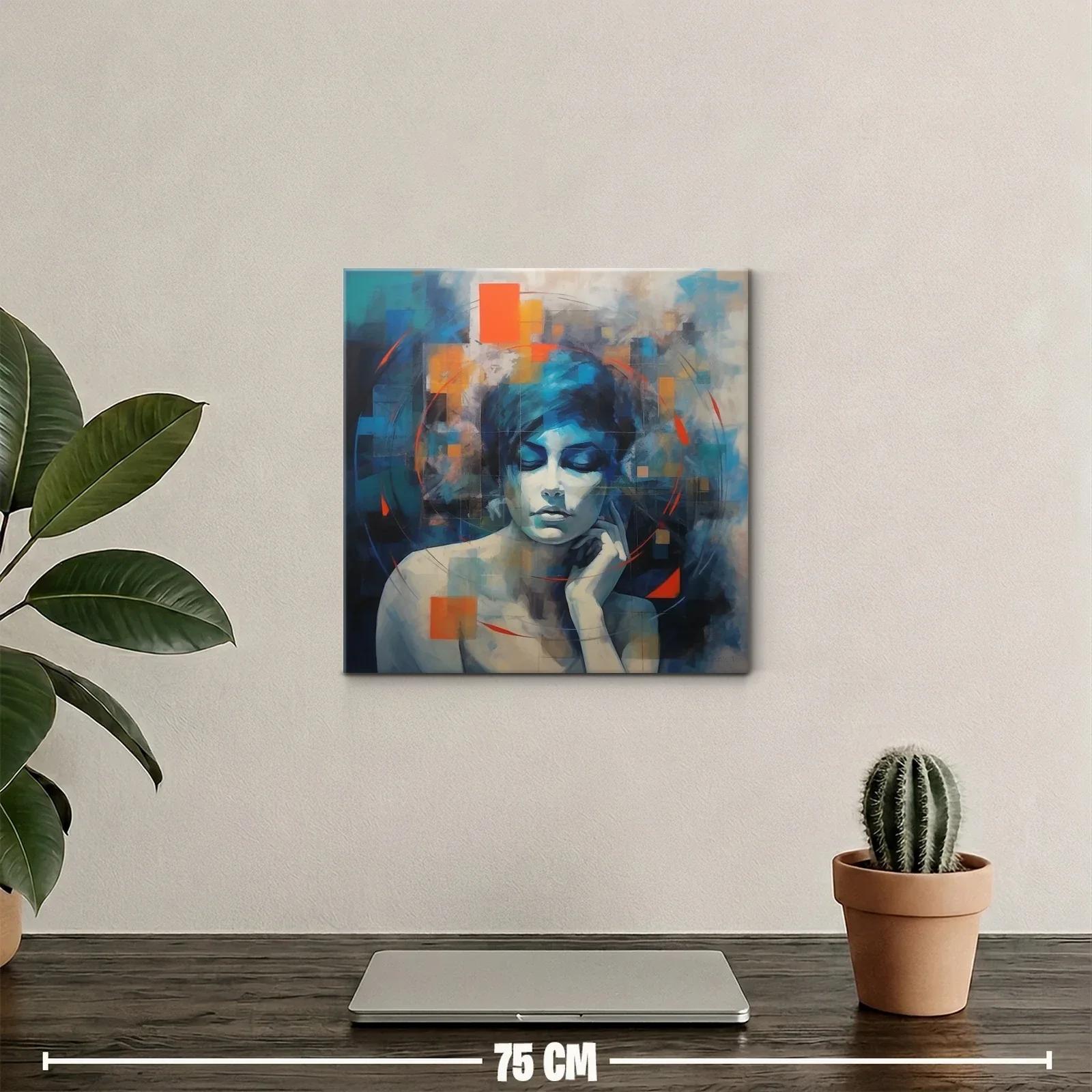 Retrato abstracto femenino con tonos azules y naranjas vibrantes — miniatura 2