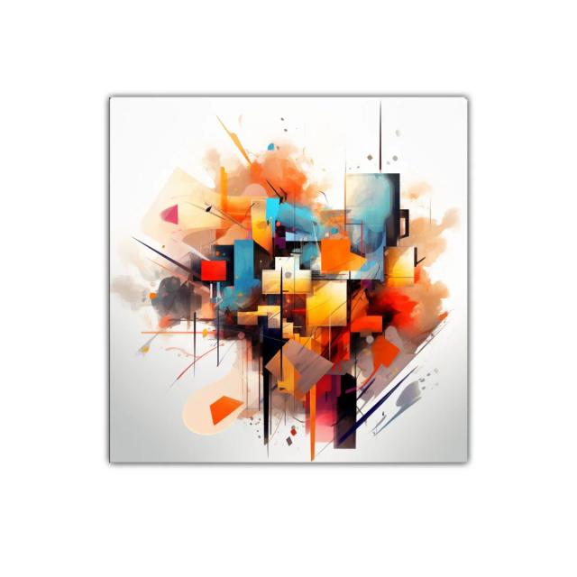 Composición abstracta vibrante con formas geométricas y colores cálidos