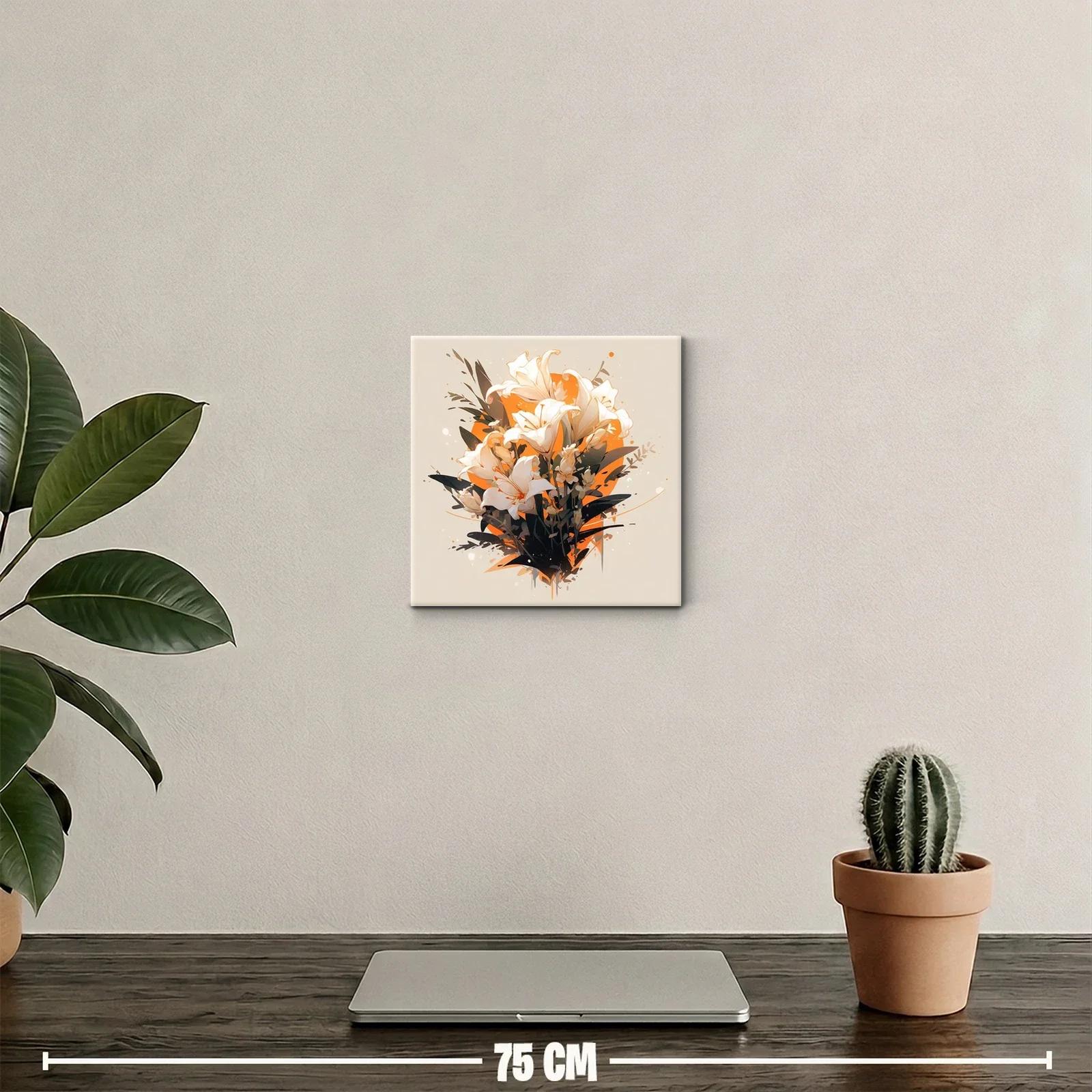 Cuadro decorativo ramo de lirios blancos con fondo naranja — miniatura 2