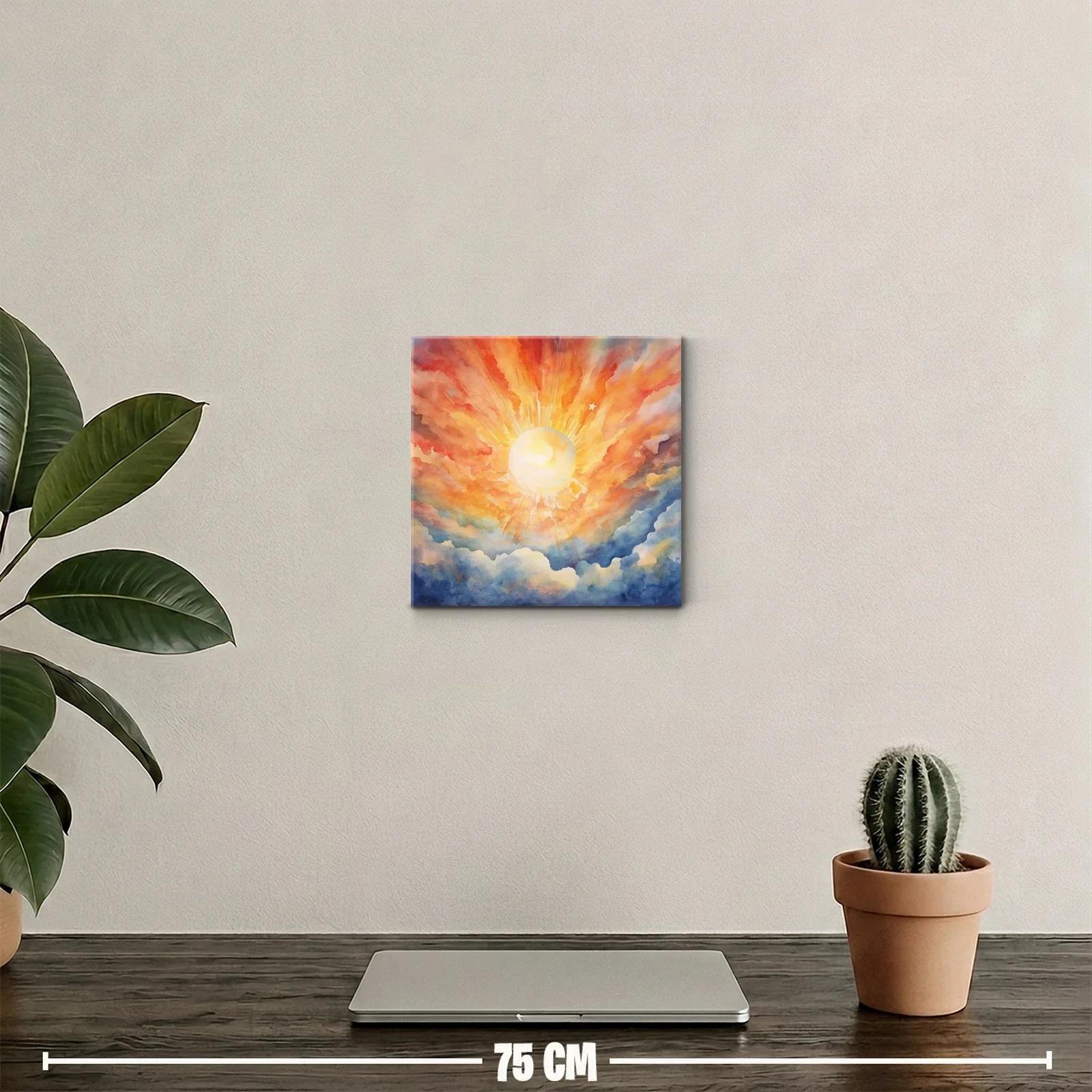 Cuadro vibrante de sol radiante entre nubes coloridas — miniatura 2