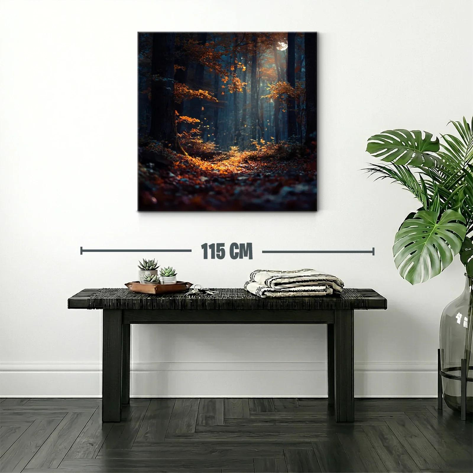 Bosque mágico iluminado entre sombras y hojas otoñales — miniatura 2