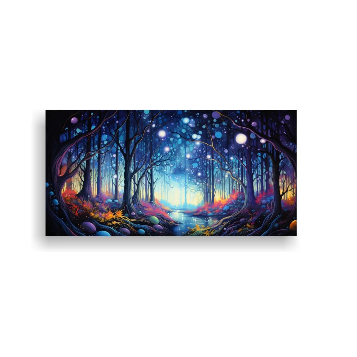 Cuadro bosque encantado con orbes de luz — imagen principal