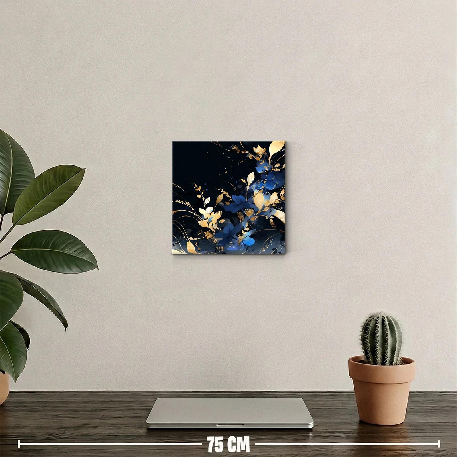 Cuadro floral elegante en tonos azules y dorados — miniatura 2