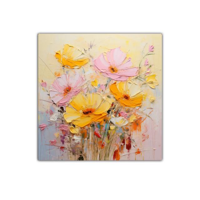 Cuadro decorativo ramo de flores en tonos cálidos y pastel