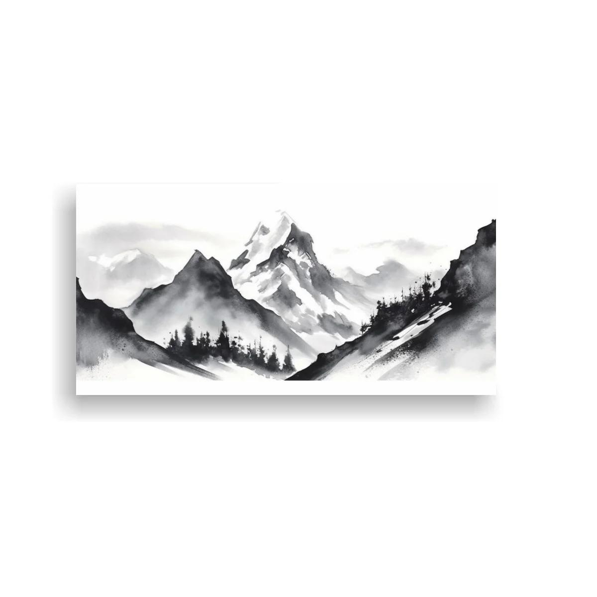 Cuadro cordillera de montañas nevadas envuelta en niebla — imagen principal