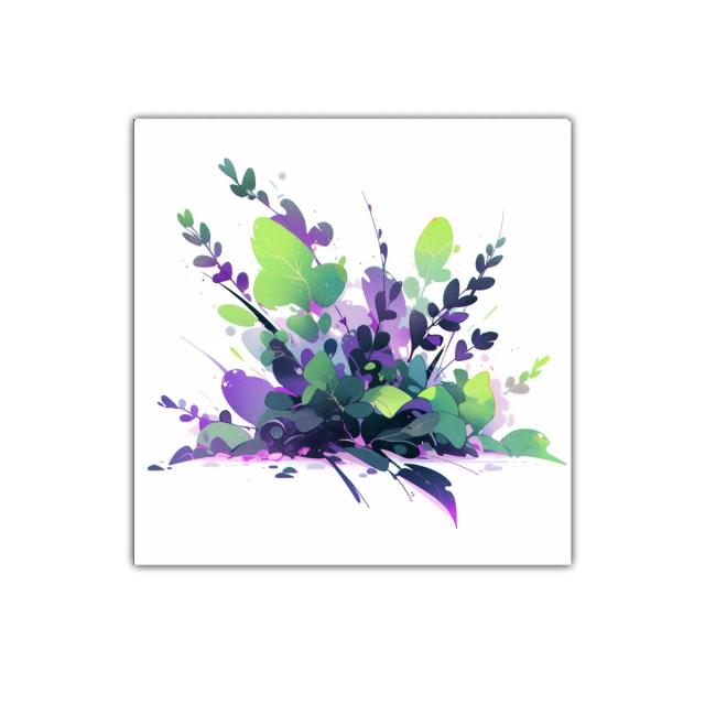 Cuadro decorativo con composición natural en tonos verdes y morados