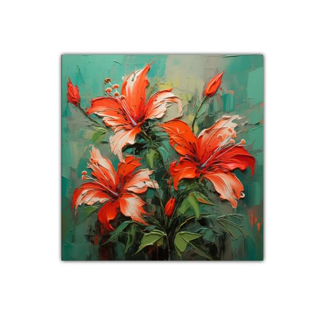 Cuadro decorativo con lirios vibrantes en tonos naranjas y verdes