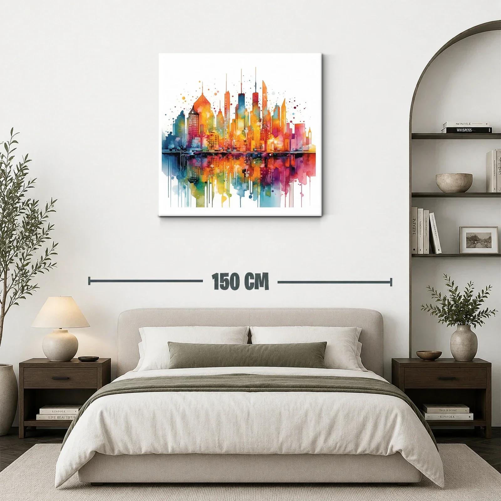 Cityscape vibrante en tonos cálidos y fríos reflejados — miniatura 3