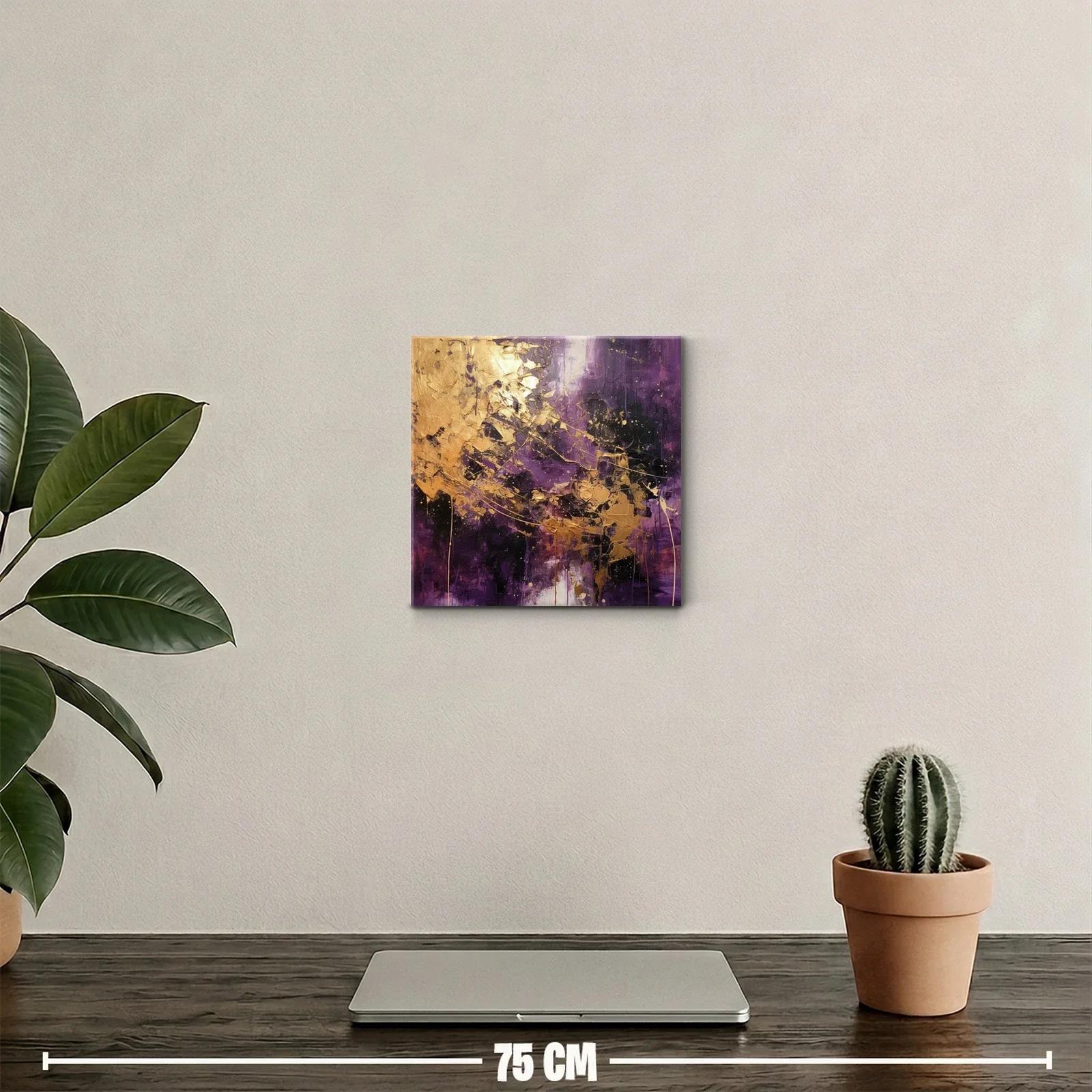 Cuadro abstracto con detalles dorados y tonos violetas intensos — miniatura 2