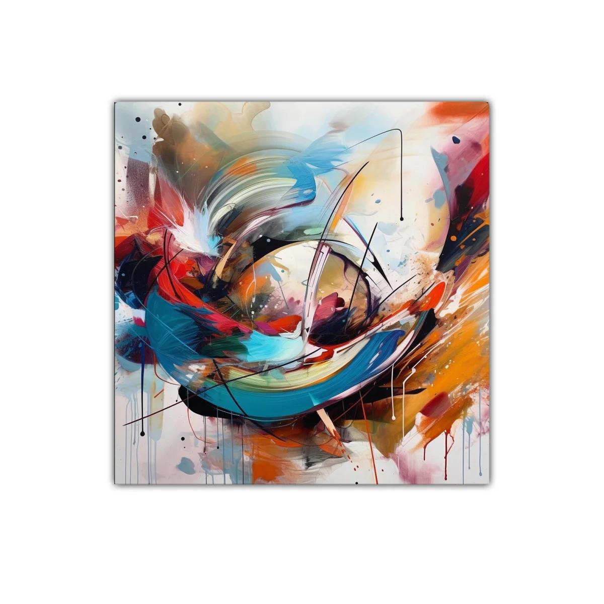 Cuadro abstracto con vibrantes tonos cálidos y fríos en movimiento — imagen principal