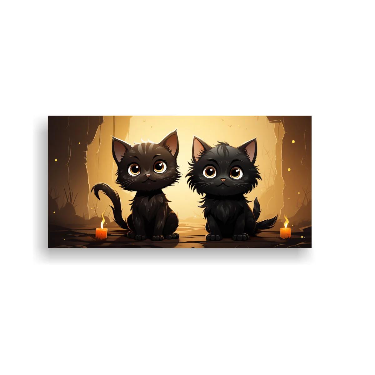 Cuadro dos gatitos negros en cueva