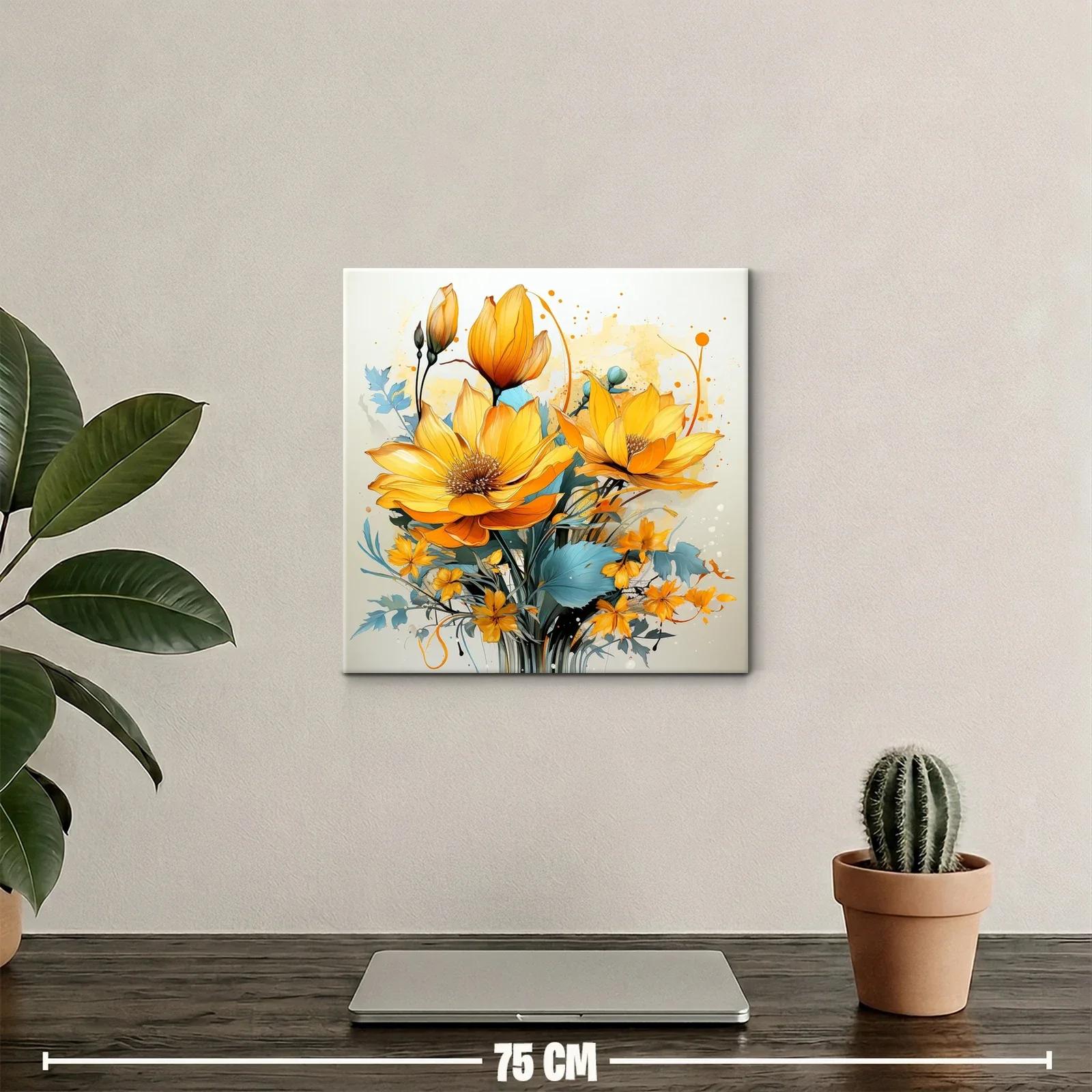 Flores vibrantes en tonos cálidos y azules suaves — miniatura 2