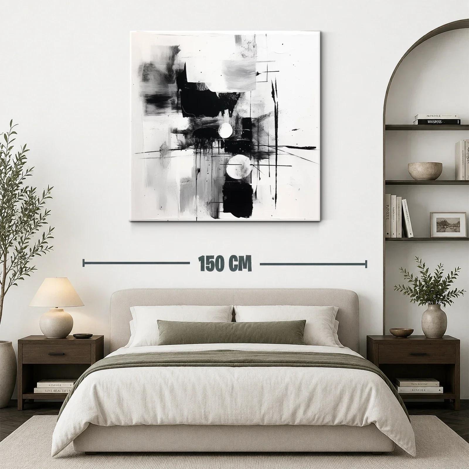Cuadro abstracto en blanco y negro con formas geométricas — miniatura 3
