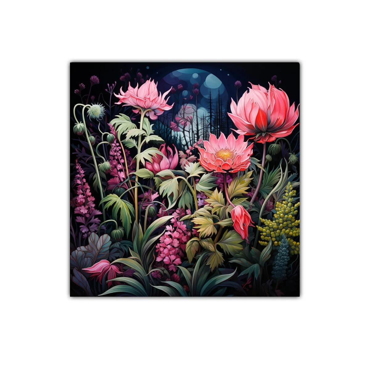 Flores vibrantes bajo un cielo nocturno misterioso — imagen principal