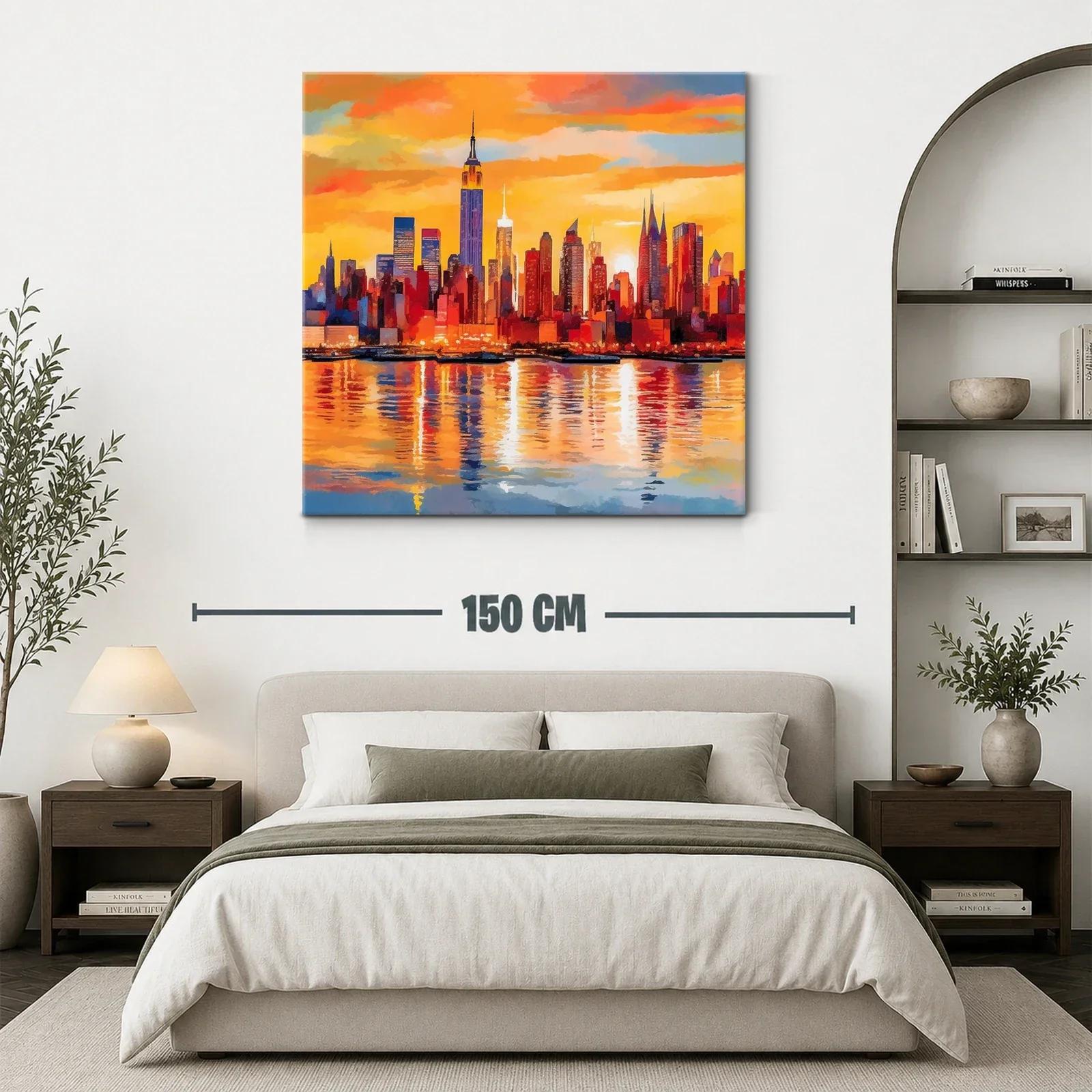 Atardecer vibrante sobre skyline urbano con reflejos dorados — miniatura 3