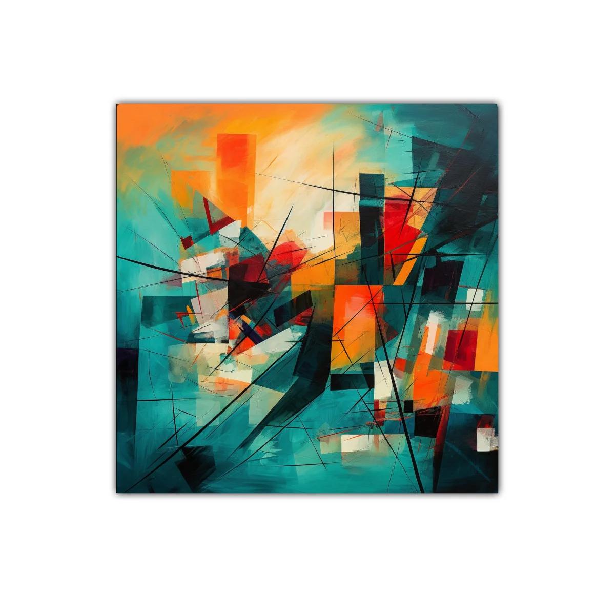 Cuadro abstracto vibrante con formas y líneas dinámicas