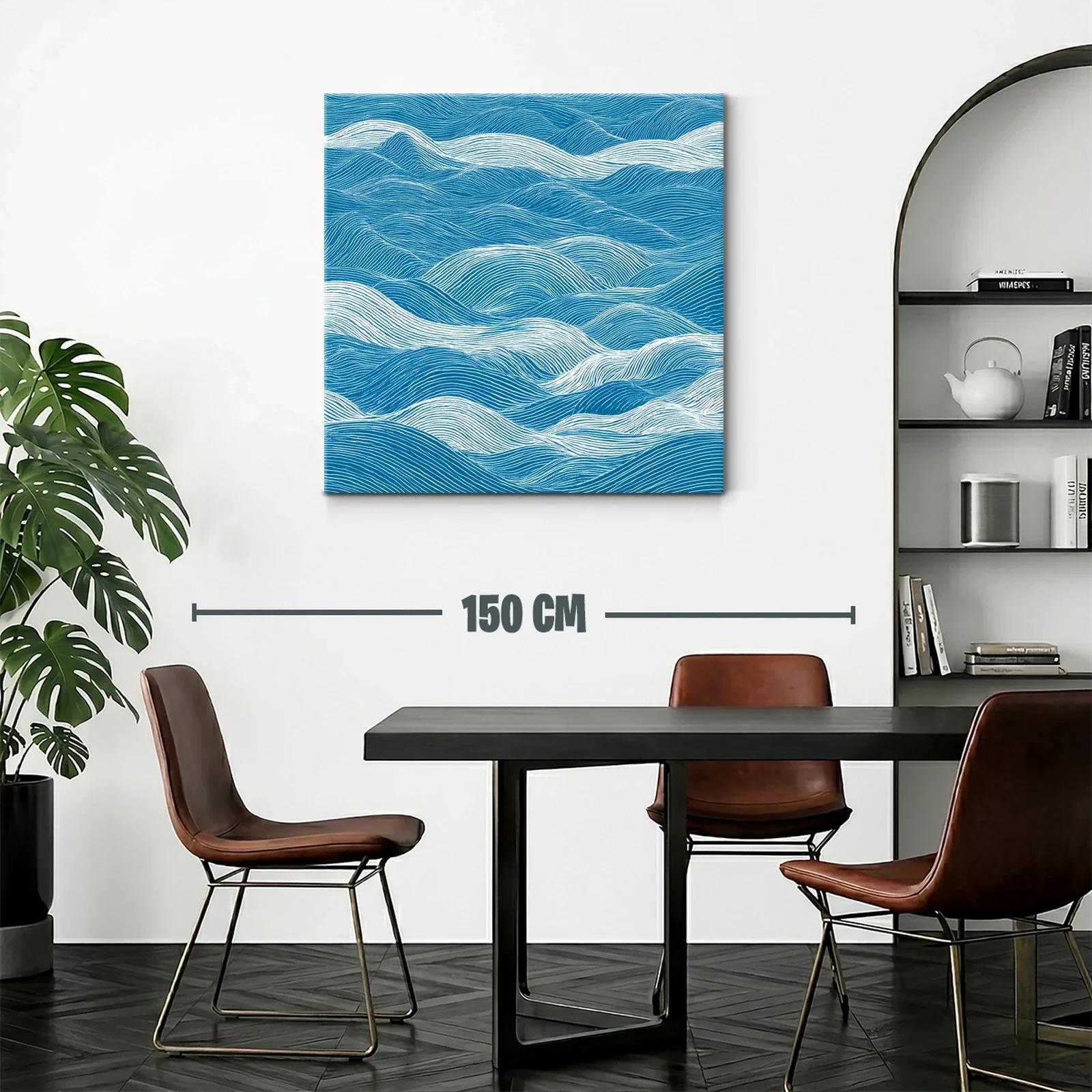 Cuadro Abstracto con Ondas en Tonos Azul y Blanco — miniatura 2