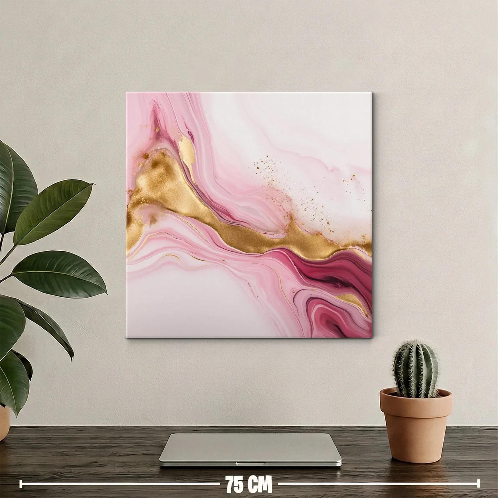 Arte abstracto en tonos rosa con detalles dorados y movimiento fluido — miniatura 2