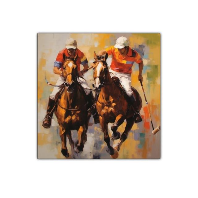 Cuadro dinámico de jugadores de polo en acción vibrante