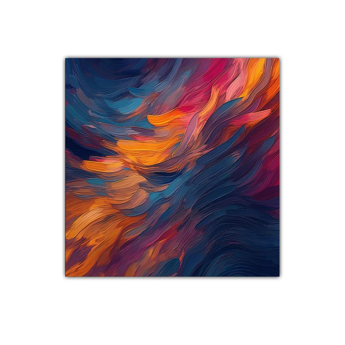Cuadro abstracto con tonos cálidos y azules profundos — imagen principal