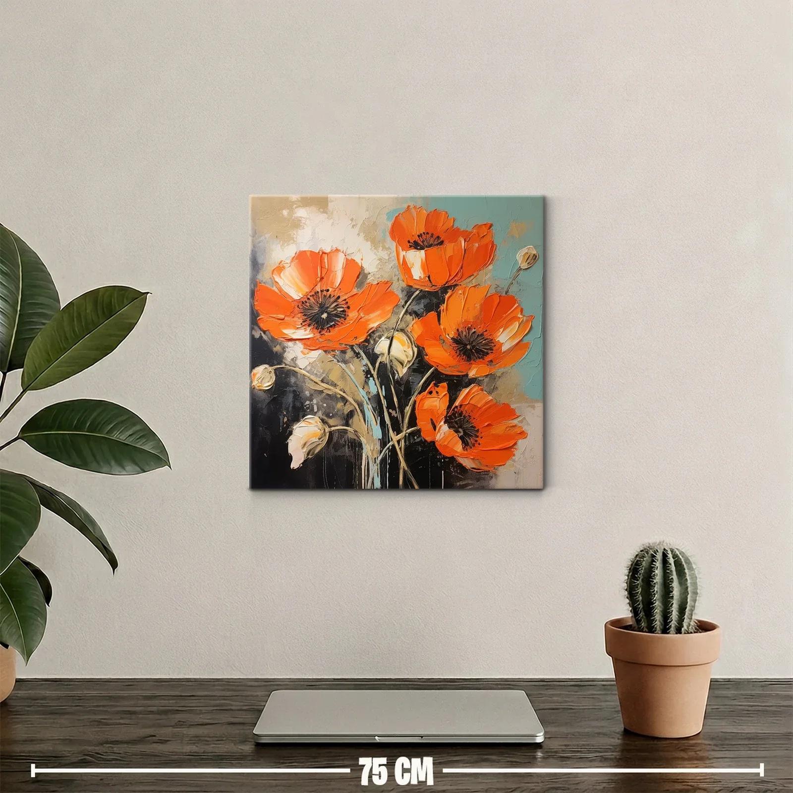 Cuadro con amapolas vibrantes en tonos naranja y tierra — miniatura 2